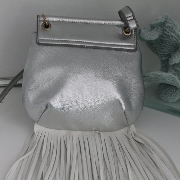 NEW Expressions NY Fringe Crossbody Purse METALLIC Silver Mini Retro Bag - Picture 11 of 11